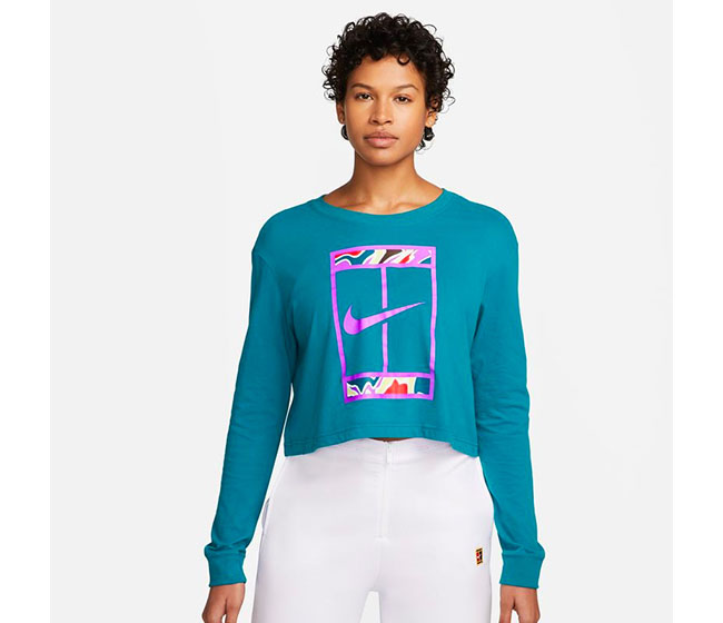 Nike Court Slam Long Sleeve Cropped Tee (W) (Green Abyss)